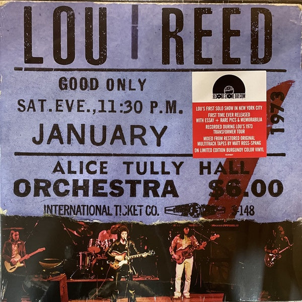 Lou Reed ‎– Live At Alice Tully Hall (January 27, 1973 - 2nd Show) - New 2 LP Record Store Day Black Friday 2020 RCA RSD Burgundy Vinyl & Download - Rock & Roll /  Glam - Shuga Records