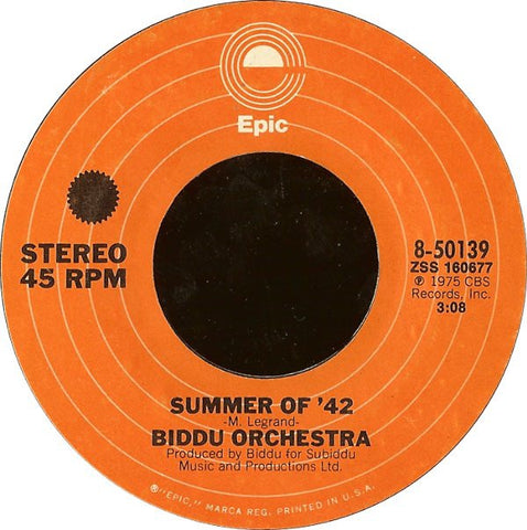 Biddu Orchestra ‎– Summer Of '42 / Northern Dancer - VG+ 45rpm Epic 1975 - Disco / Funk / Soul