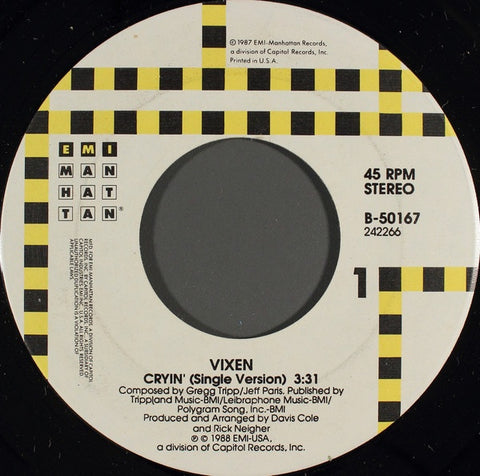 Vixen- Cryin' / Desperate- M- 7" Single 45RPM- 1988 EMI-Manhattan Records USA- Rock/Heavy Metal