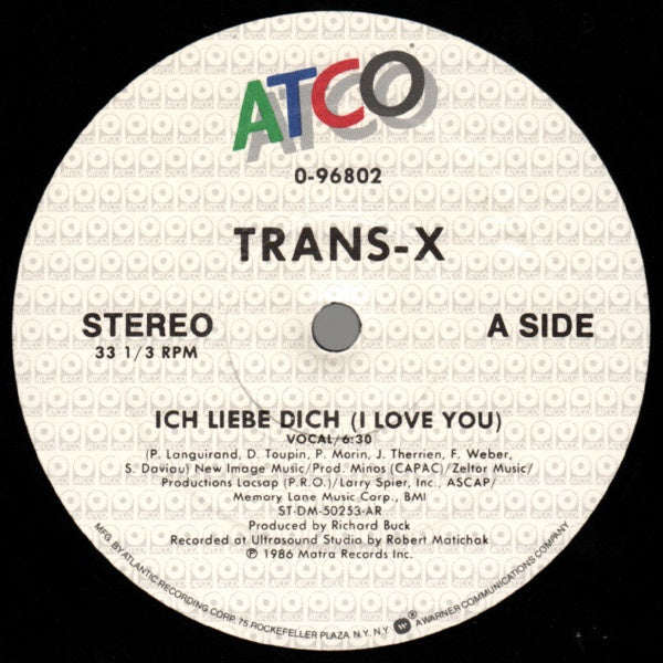 Trans-X ‎- Ich Liebe Dich (I Love You) - Mint- 12" Single 1986 USA - Synth Pop