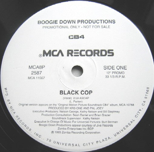 Boogie Down Productions ‎- Black Cop - Mint- 12" Single White Label Promo 1993 USA - Rap / Hip Hop