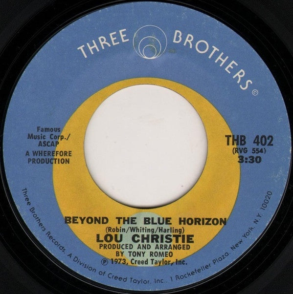 Lou Christie ‎- Beyond The Blue Horizon / Saddle The Wind - Mint- 7" Single 45 RPM 1973 USA - Country - Shuga Records