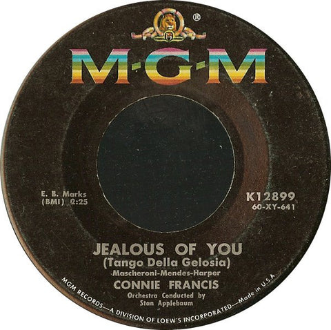 Connie Francis ‎- Jealous Of You / Everybody's Somebody's Fool - VG+ 7" Single 45 RPM 1960 USA - Rock / Pop