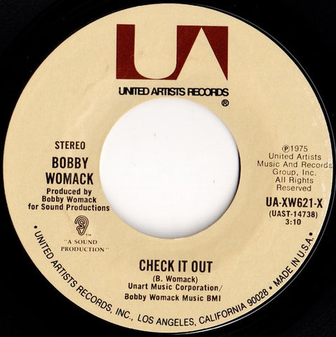 Bobby Womack ‎- Check It Out / Interlude #2 - VG+ 7" Single Used 45rpm 1975 United Artists USA - Soul / Disco