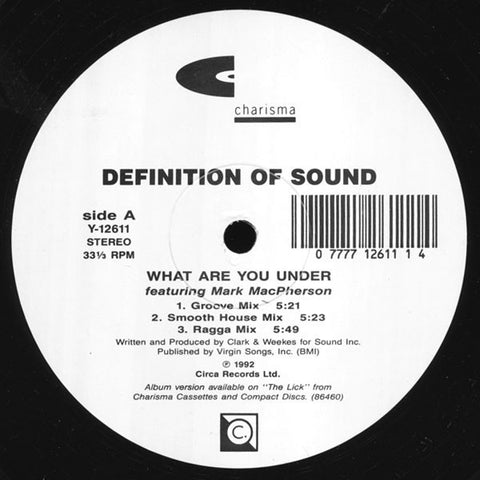 Definition Of Sound - What Are You Under Mint- - 12" Single 1992 Charisma USA - Deep House