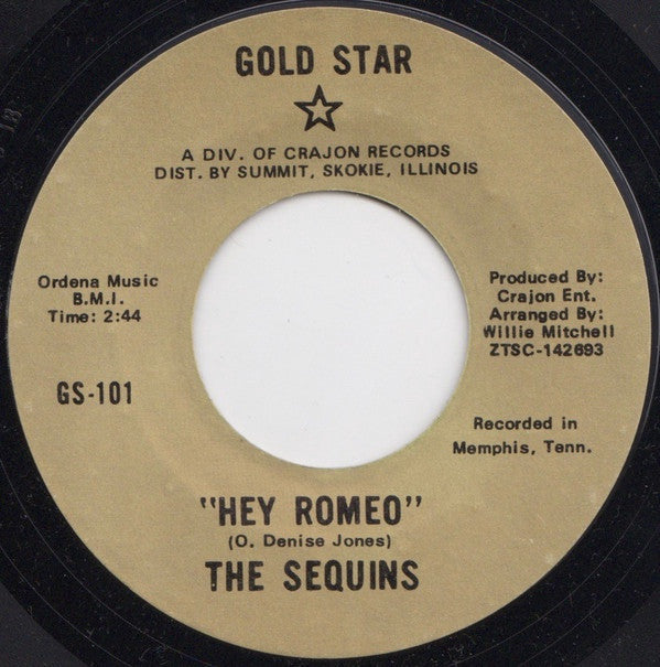 The Sequins - Hey Romeo / I've Got To Overcome - VG 7" Single 45 Record 1970 USA - Chicago Soul - Shuga Records