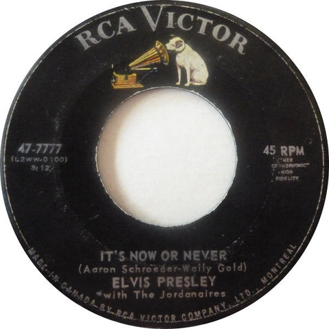 Elvis Presley With The Jordanaires - It's Now Or Never / A Mess Of Blues VG - 7" Single 45RPM 1960 RCA Victor USA - Rock