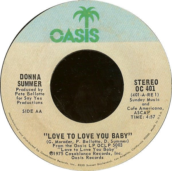Donna Summer ‎– Love To Love You Baby - Mint- 45rpm 1975 USA - Disco - Shuga Records