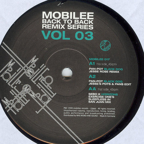 Pan-Pot / Sebo K - Mobilee Back To Back Remix Series Vol. 03 VG+ - 12" Single 2006 Mobilee Germany - Techno / Minimal
