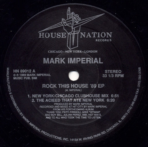 Mark Imperial ‎– Rock This House '89 EP - VG+ 12" Single Record 1989 House Natio Vinyl - Chicago House / Acid House