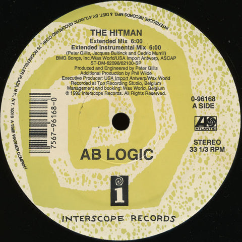 AB Logic - The Hitman VG+ - 12" Single 1992 Interscope USA 0-96168 - House
