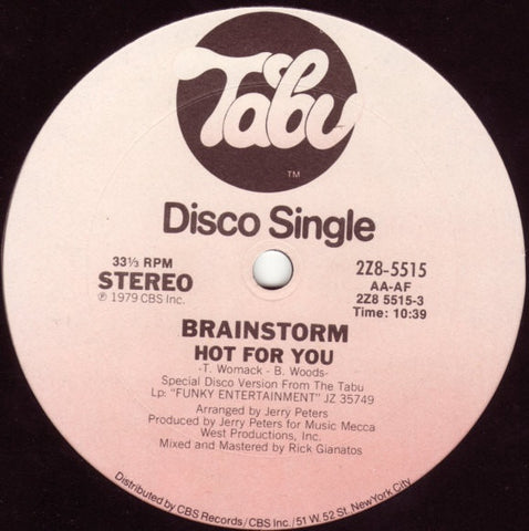 Brainstorm ‎– Hot For You / Don't Let Me Catch You With Your Groove Down - Mint- 12" Single Record 1979 Tabu USA Vinyl - Disco