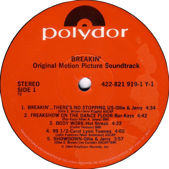 Various ‎– Breakin' - Original Motion Picture - VG+ LP Record 1984 Polydor USA - Soundtrack / Electro