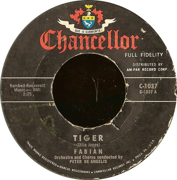 Fabian ‎- Tiger / Mighty Cold (To A Warm Warm Heart) - VG+ 7" Single 45 RPM 1959 USA - Rock / Pop