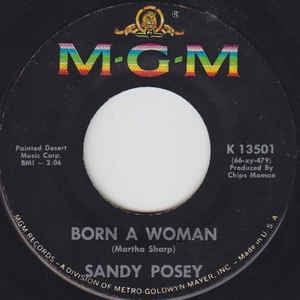 Sandy Posey ‎– Born A Woman - VG+ 7" 45 Single Record 1966 USA Vinyl - Rock & Roll - Shuga Records