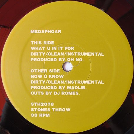 Medaphoar ‎– What U In It For? - VG+ 12" Single Record 2003 Stones Throw Promo Vinyl - Hip Hop / Oh No / Madlib