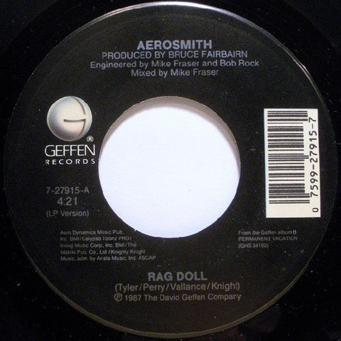 Aerosmith ‎– Rag Doll / St. John - VG+ 7" Single 45RPM 1987 Geffen USA - Rock