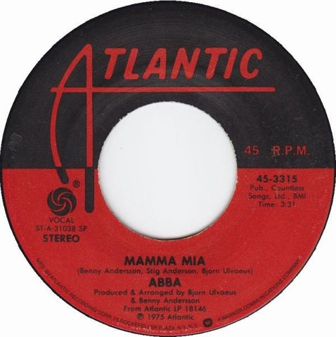 ABBA ‎- Mamma Mia - VG+ 7" Single 45 RPM 1976 USA - Pop