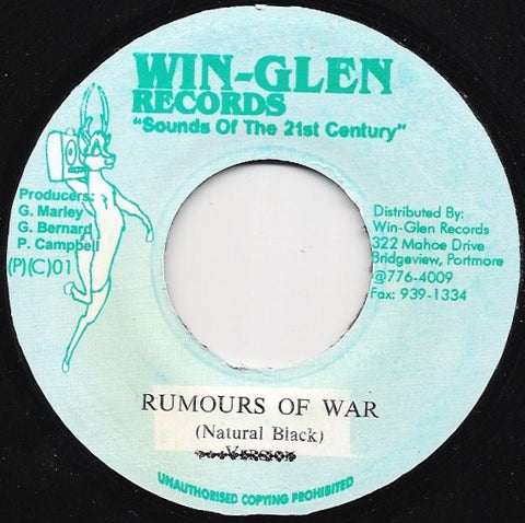 Natural Black ‎– Rumours Of War - VG+ 7" Single 45 rpm Win-Glen Records Jamaica - Reggae