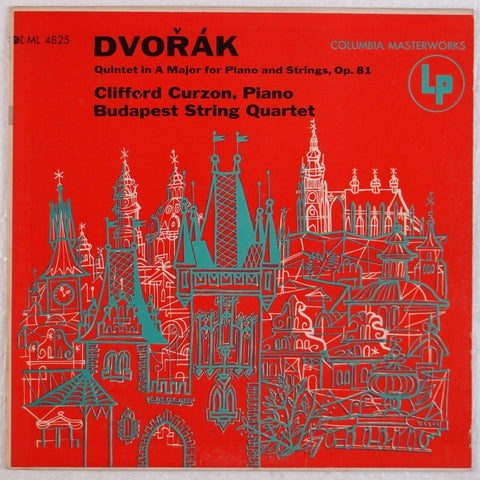 Clifford Curzon & The Budapest String Quartet ‎– Dvořák Quintet In A Major For Piano And Strings, Op. 81 - VG+ Lp Record 1954 CBS USA Mono Vinyl - Classical