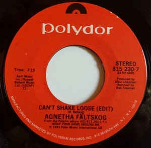 Agnetha Fältskog ‎– Can't Shake Loose - VG+ 7" 45 Single Record 1983 USA Vinyl - Pop
