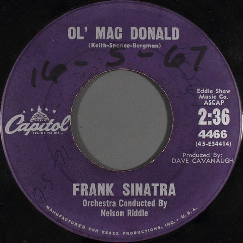 Frank Sinatra ‎– Ol' Mac Donald/ You'll Always Be The One I Love - VG+ 45 rpm 1960 Capitol USA - Jazz / Ballad