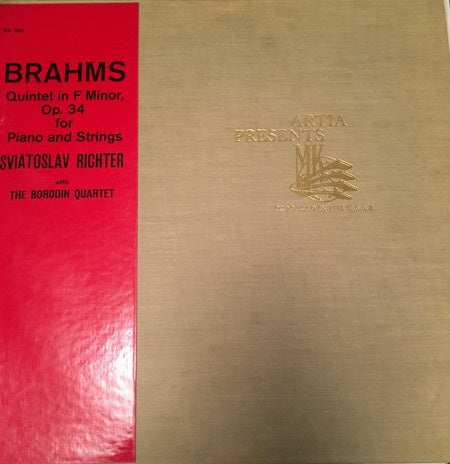 Sviatoslav Richter & The Borodin Quartet ‎– Brahms - Quintet In F Minor, Op. 34 For Piano And Strings - VG+ Lp Record 1960 Arita USA Mono Vinyl - Classical - Shuga Records