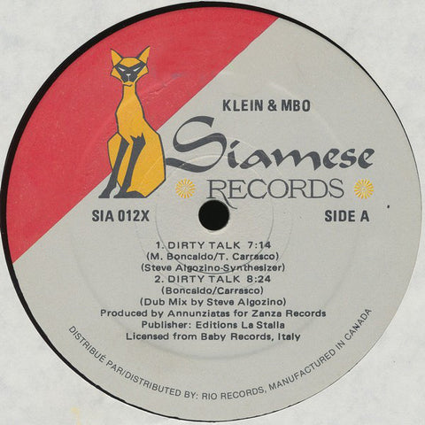 Klein & MBO - Dirty Talk VG- - 12" Single 1982 Siamese Canada - Italo-Disco