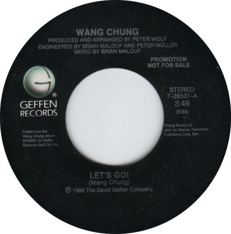 Wang Chung ‎– Let's Go! - VG+ 7" Promo Single Used 45rpm 1986 Geffen USA - Synth-Pop
