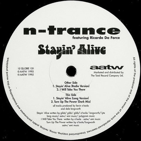 N-Trance Feat. Ricardo Da Force - Stayin' Alive - VG+ 1995 All Around The World UK Import - House