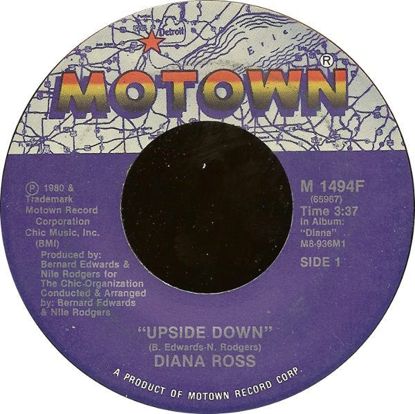 Diana Ross ‎– Upside Down / Friend To Friend - VG+ 7" Single 45 Record 1980 USA Motown Records - Soul / Disco - Shuga Records