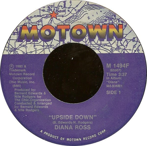 Diana Ross ‎– Upside Down / Friend To Friend - VG+ 7" Single 45 Record 1980 USA Motown Records - Soul / Disco