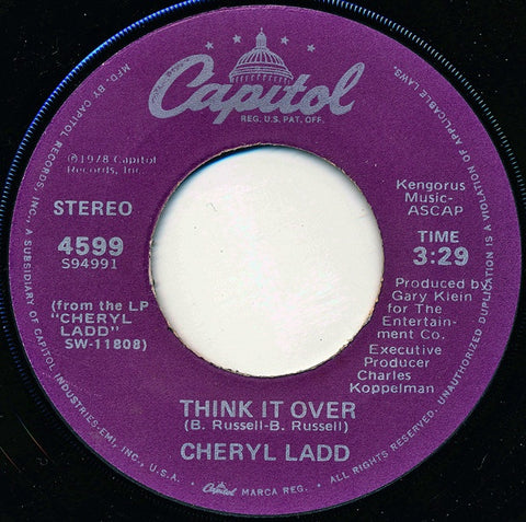 Cheryl Ladd ‎– Think It Over / Here Is A Song - VG+ 7" Single 45RPM 1978 Capitol USA - Disco