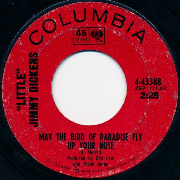 "Little" Jimmy Dickens ‎- May The Bird Of Paradise Fly Up Your Nose - VG+ 7" Single 45 RPM 1965 USA - Country