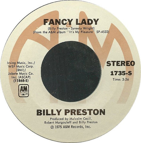 Billy Preston ‎– Fancy Lady / Song Of Joy - VG+ 7" Single Used 45rpm 1975 A&M USA - Disco