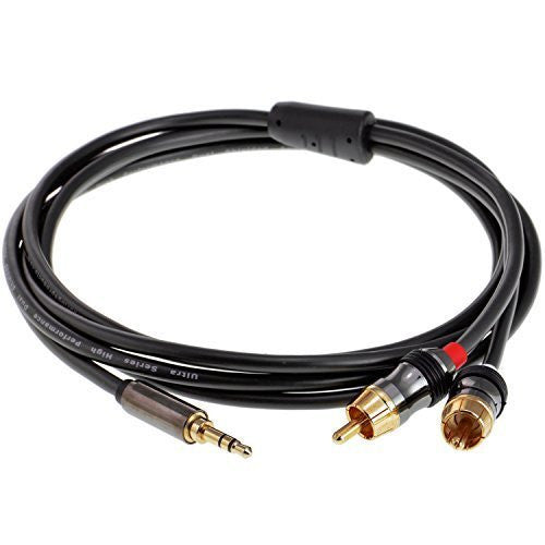 25 Feet - 3.5 mm Male to 2-Male RCA Adapter- Step Down Design for iPhone, iPod, Smartphone, Tablet and MP3 - Shuga Records