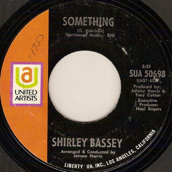 Shirley Bassey ‎– Something / What Are You Doing The Rest Of Your Life? VG+ 7" Single 45rpm 1970 United Artists USA - Jazz / Soul
