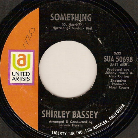 Shirley Bassey ‎– Something / What Are You Doing The Rest Of Your Life? VG+ 7" Single 45rpm 1970 United Artists USA - Jazz / Soul