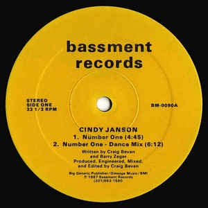 Cindy Janson ‎– Number One Mint- ‎– 12" Single 1987 Bassment USA - Electro