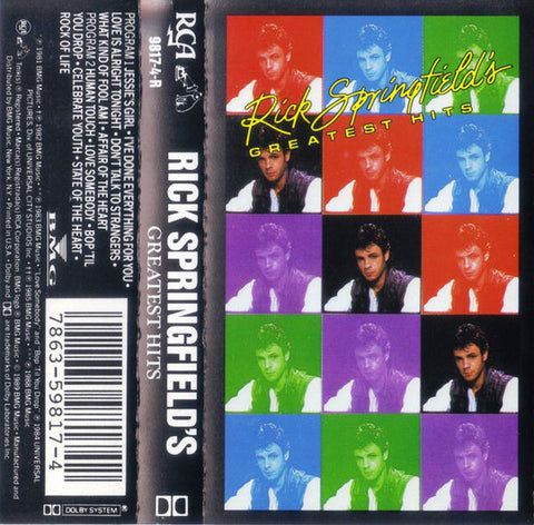 Rick Springfield - Rick Springfield's Greatest Hits - VG+ 1989 USA Cassette Tape - Pop/Rock
