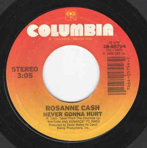 Rosanne Cash ‎– Hold On / Never Gonna Hurt MINT- 7" Single 1985 Columbia (Stereo) - Country