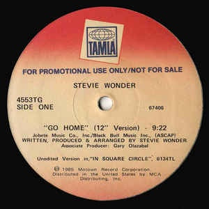Stevie Wonder ‎– Go Home - VG+ 12" Single Record - 1985 USA Tamla Vinyl - Soul / R&B