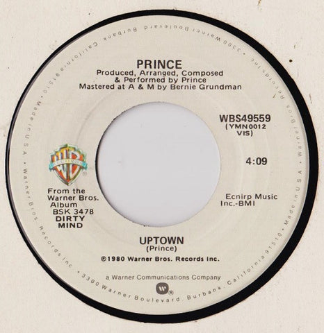 Prince ‎– Uptown / Crazy You - VG 7" Single 45 Record 1980 USA Vinyl - Synth-pop / Funk