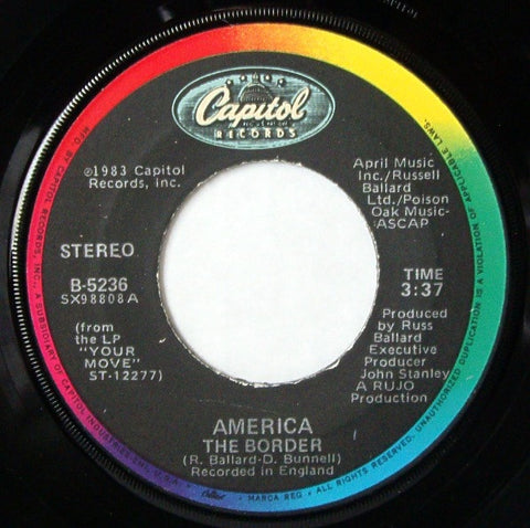 America- The Border / Sometimes Lovers- VG+ 7" Single 45RPM- 1983 Capitol Records USA- Rock/Pop