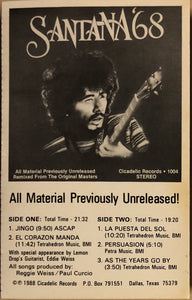 Santana – Santana '68! - Used Cassette Cicedelic 1988 US - Rock / Psychedelic Rock