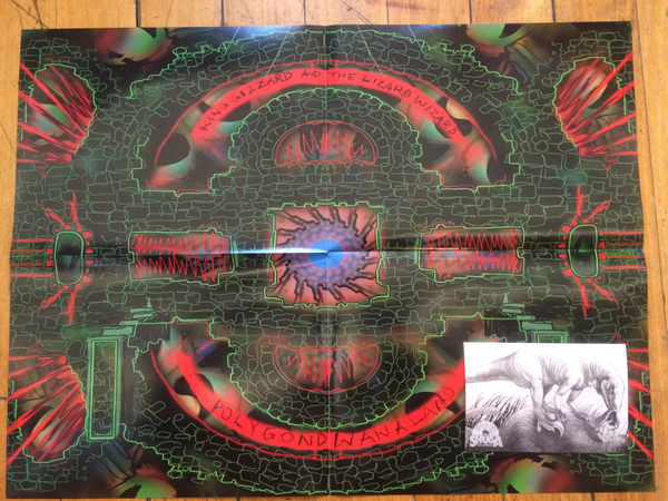 King Gizzard & The Lizard Wizard - Polygondwanaland - New Cassette 2017 Shuga Records 1st Edition Clear With Gold Glitter Double sided four panel J card, Poster & Sticker - Psychedelic - Shuga Records