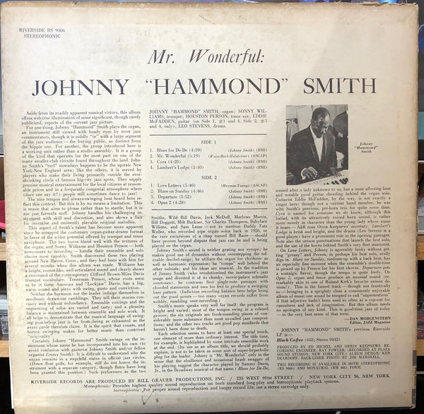 Johnny "Hammond" Smith – Mr. Wonderful (1963) - VG+ LP Record 1966 Riverside USA Stereo Vinyl - Jazz - Shuga Records
