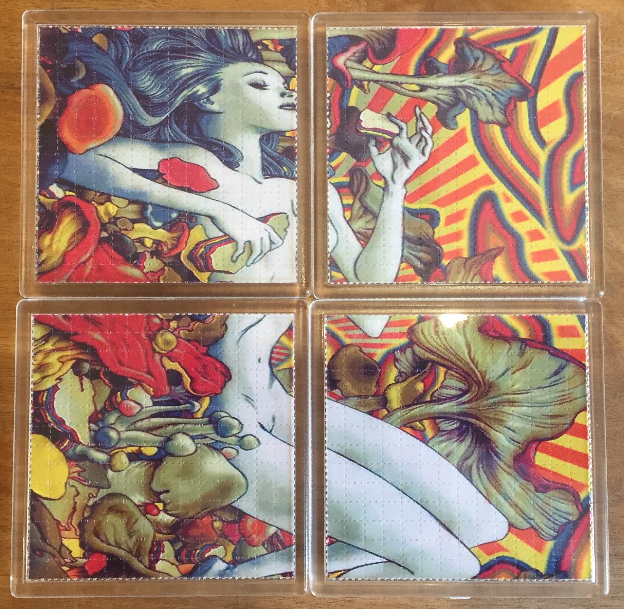 Psychedelic Naked Girl Psychedelic - Blotter Art - Highly Collectible Artwork Blotter Paper Coaster (4 pack)