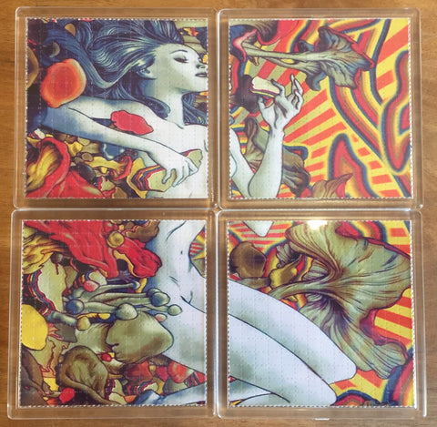 Psychedelic Naked Girl Psychedelic - Blotter Art - Highly Collectible Artwork Blotter Paper Coaster (4 pack)