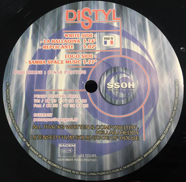 Distyl ‎– Hellaili Heddy - New 12" Single 1998 SSOH France Import Vinyl - Deep House